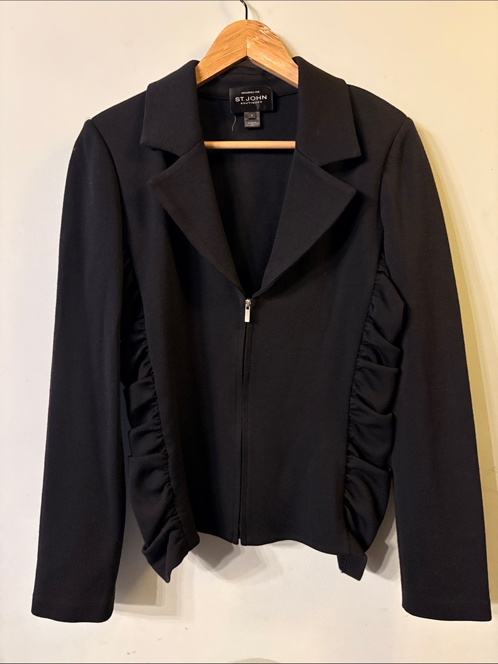 St. John Black Ruched Knit Blazer Jacket